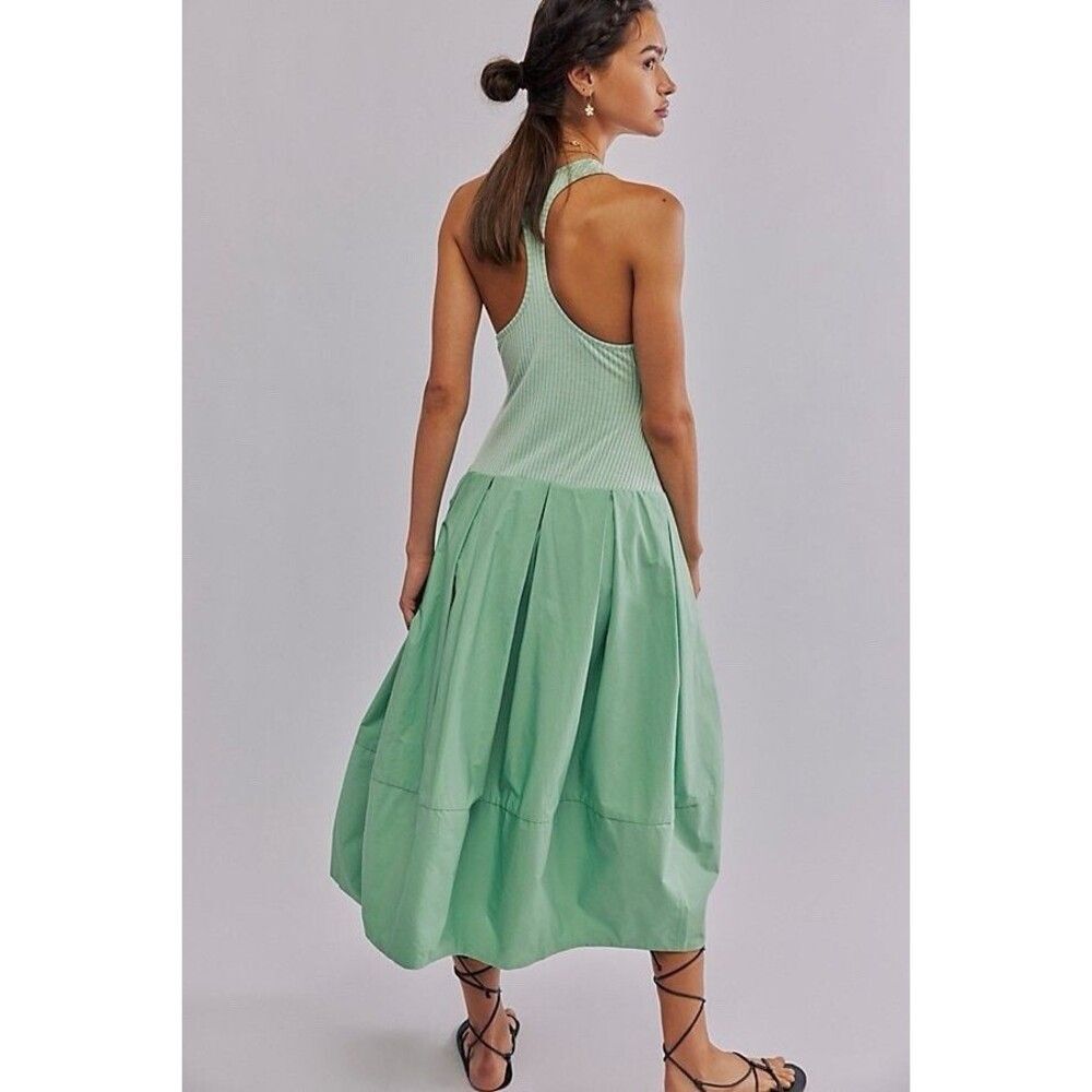 Free People Drops Of Venus Drop Waist Midi Dress Lime Green size M NWOT - Picture 10 of 11